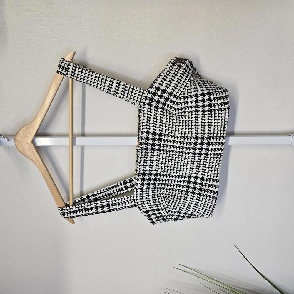 Free People‎ Black White Houndstooth Plaid Crop Bralette Top Size 12
